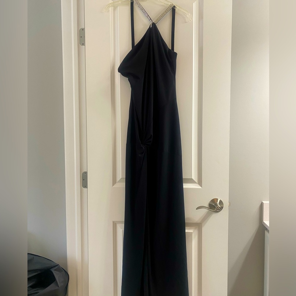 Black Studded Neckline Maxi Dress